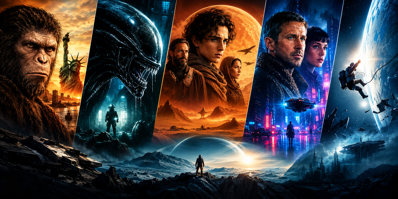 Classic sci fi movies from the 1960s to the 1980s collage